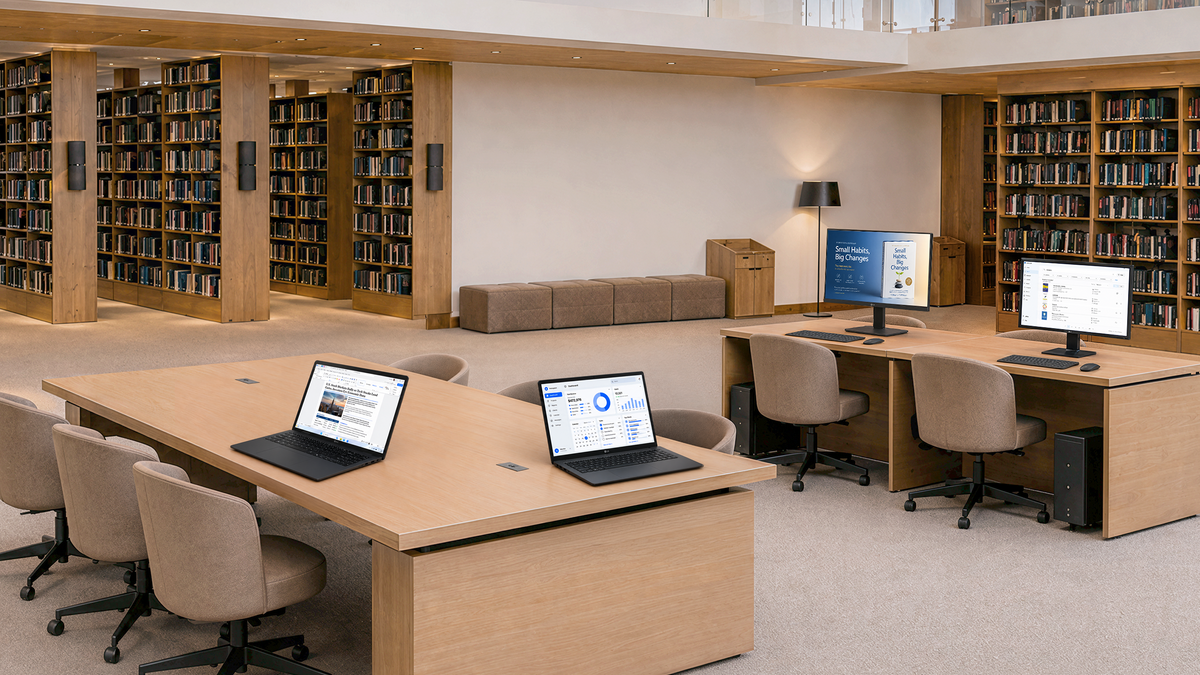 LG Monitors and PCs in a Library