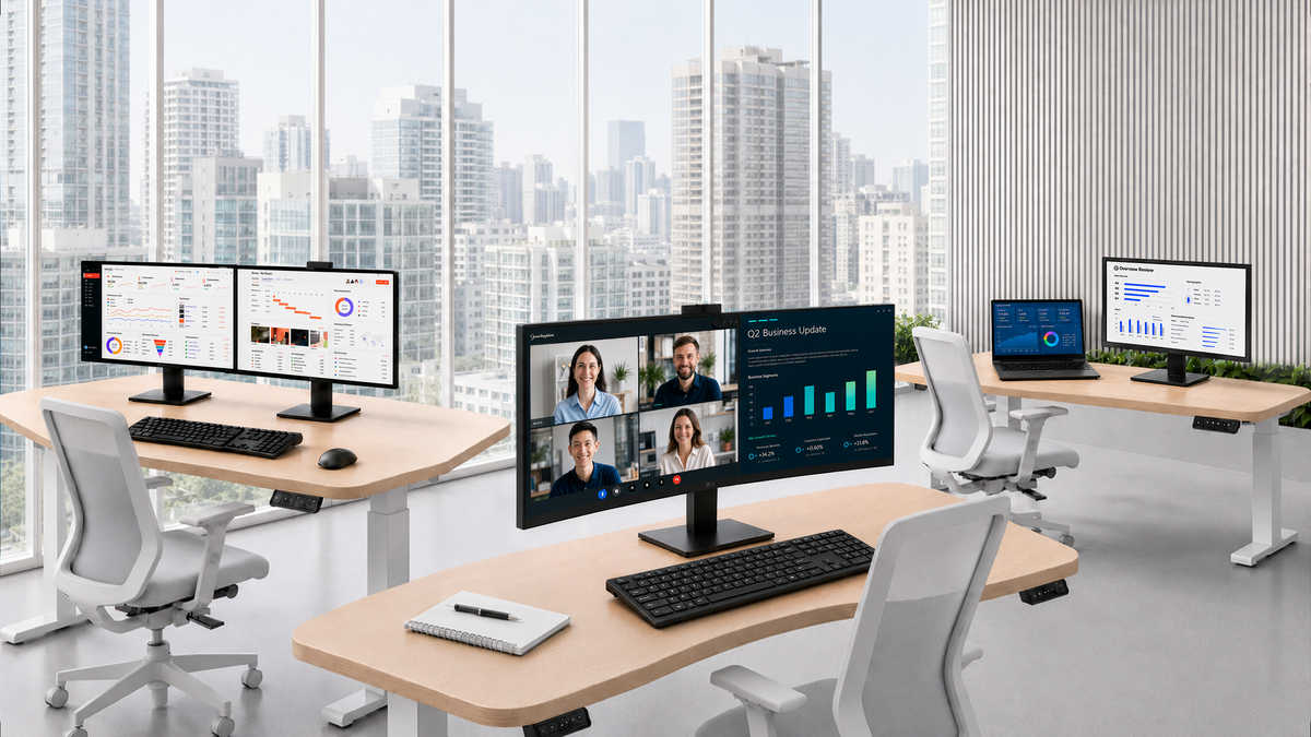 LG Monitors and PCs in an Office Workspace for Enterprise