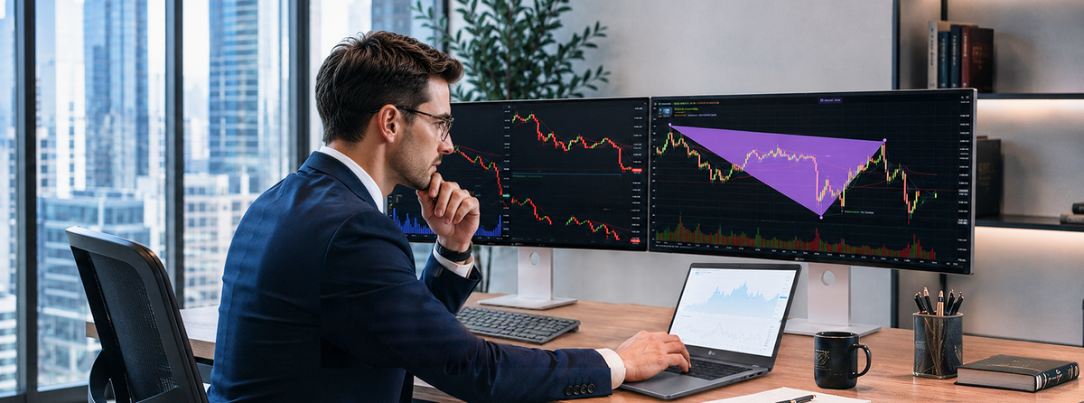 Person using multiple LG monitors for financial trading at a desk