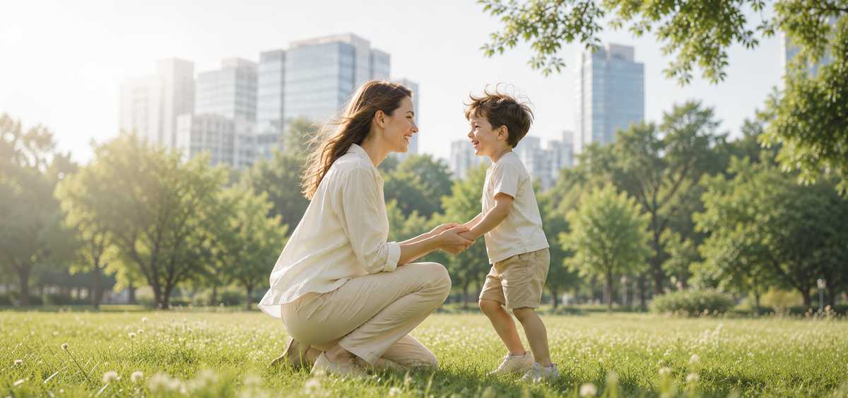 Mother and child enjoying time together in a park, LG ESG page