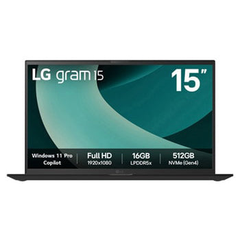 LG gram 15-inch, Windows 11 Pro, Lightweight Intel® Core™ Ultra Processor Laptop, gram Hybrid AI, Copilot, LG gram Link, FHD Anti-Glare IPS Display