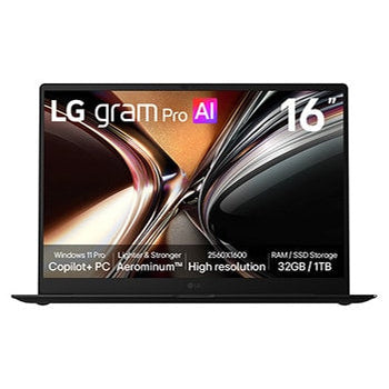 16-inch LG gram Pro;Copilot+ PC, Windows 11 Pro, Lightweight Aerominum™ Dual AI Laptop (1.1kg), AMD Ryzen™, IPS Display
