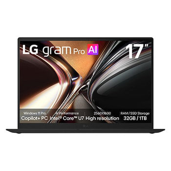 17-inch LG gram Pro;Copilot+ PC, Windows 11 Pro, Lightweight Dual AI Laptop, Intel® Core™ U7, IPS Display
