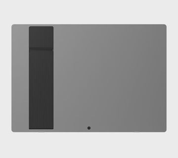 LG 17MT70 monitor opening its rear stand and rotating from landscape to portrait mode while displaying a video conference call.