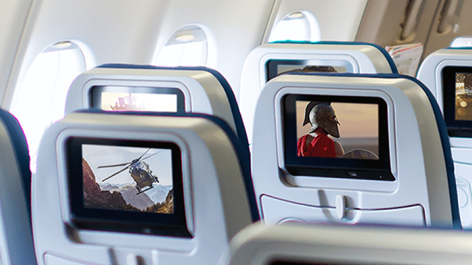 Interior images of an aircraft featuring the world’s first LG 4K 13.3-inch in-seat display