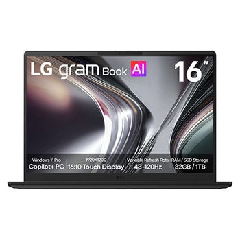 16-inch LG gram Book;Copilot+ PC, Windows 11 Pro, Lightweight Dual AI Laptop, AMD Ryzen™, IPS Display