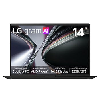 14-inch LG gram;Copilot+ PC, Windows 11 Pro, Lightweight Dual AI Laptop, AMD Ryzen™, IPS Display