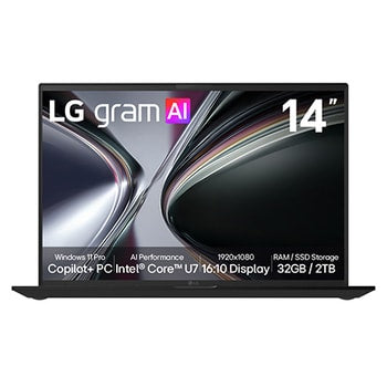 14-inch LG gram;Copilot+ PC, Windows 11 Pro, Lightweight Dual AI Laptop, Intel® Core™ U7, IPS Display