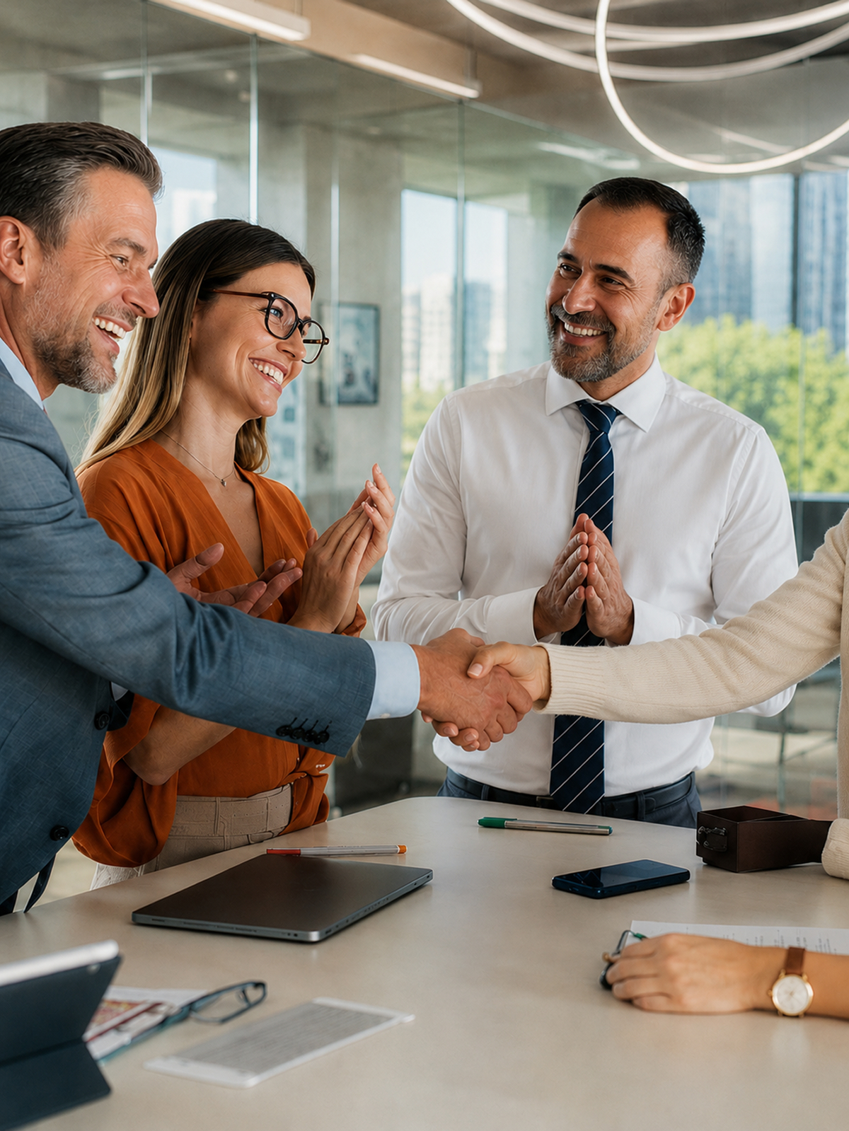 Business partners shaking hands, representing a customer-centric approach